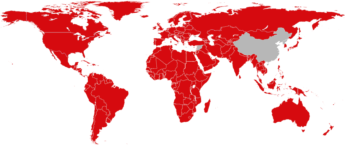 Map of the world where Netflix is available